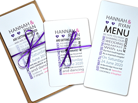 Hannah, Day and Evening Invitations and Menu Details card